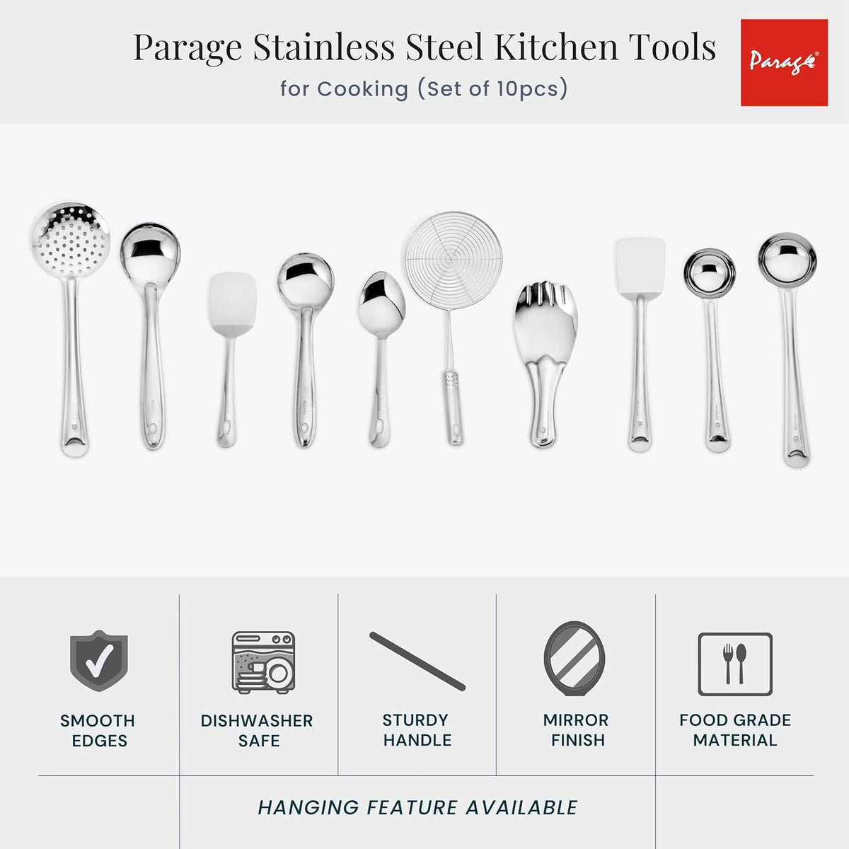 Stainless Steel 10 Pieces Cooking Spoons Set, Kitchen Cooking Essential Set for Home