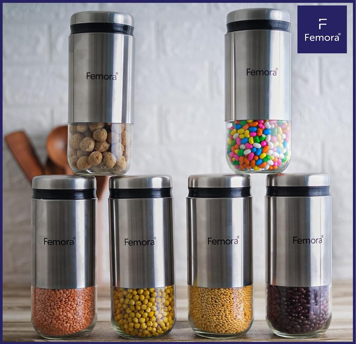 Kitchen Storage Jars Steel Body With See Through Bottom Jar, 900 ml, Set of 2