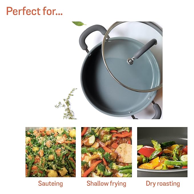 Healthy Ceramic Coated Sauteuse with Glass Lid Cookware 24 cm Grey