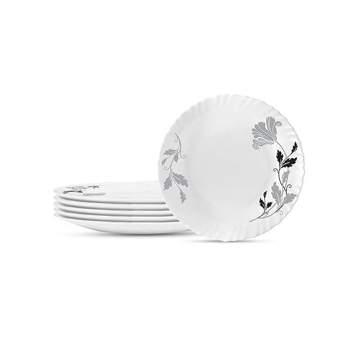 Opalware Full Plate, 11 inch, White, Set of 6 - Design 2