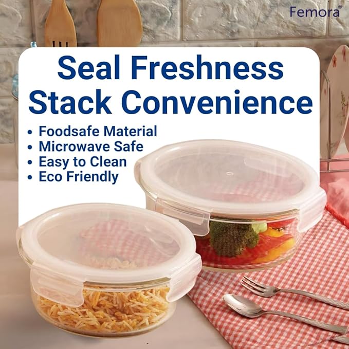 Borosilicate Glass Containers for Kitchen, Storage Box for Kitchen With Air Vent Lid, Set of 3, 240 ml
