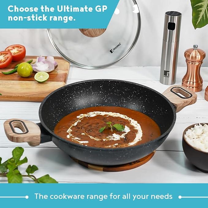Ultimate Forged Nonstick 24 cm Kadai With Glass Lid, 2 L Capacity
