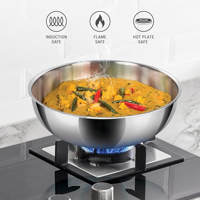 Triply Stainless Steel Induction Tasla With Lid, 18 cm / 1 L