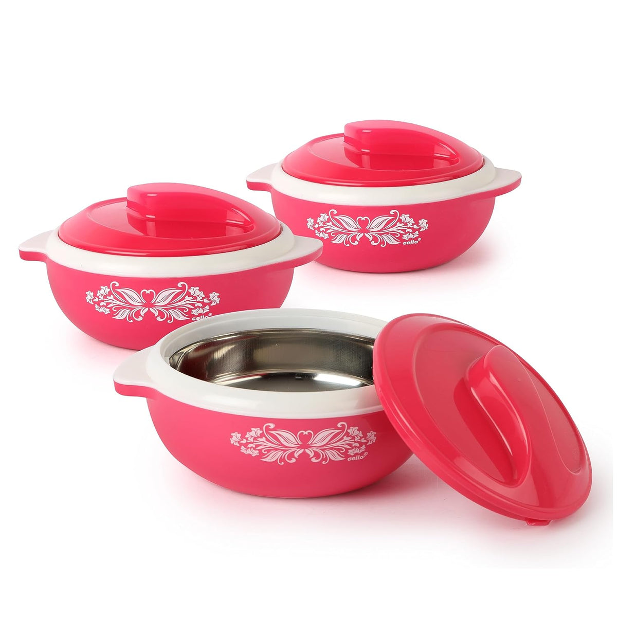 Hot Serve Insulated Inner Steel Casserole Set of 3, Hot Box for Kitchen