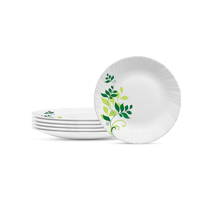 Opalware Full Plate, 11 inch, White, Set of 6 - Design 4
