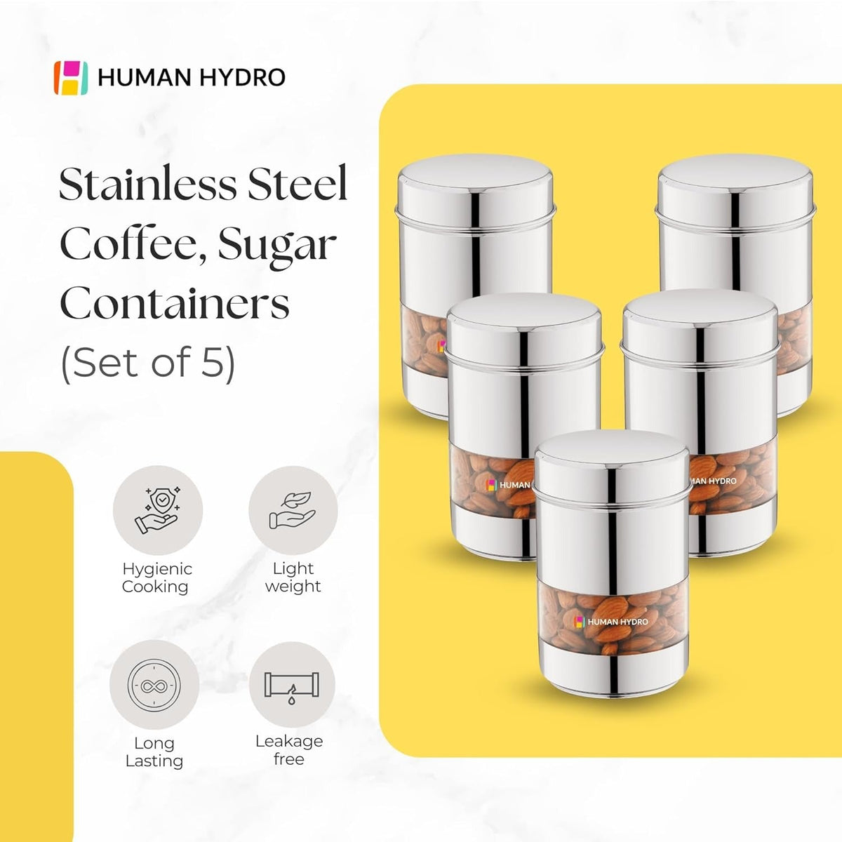 Stainless Steel Storage Containers Set of 5 (750 ml Each)