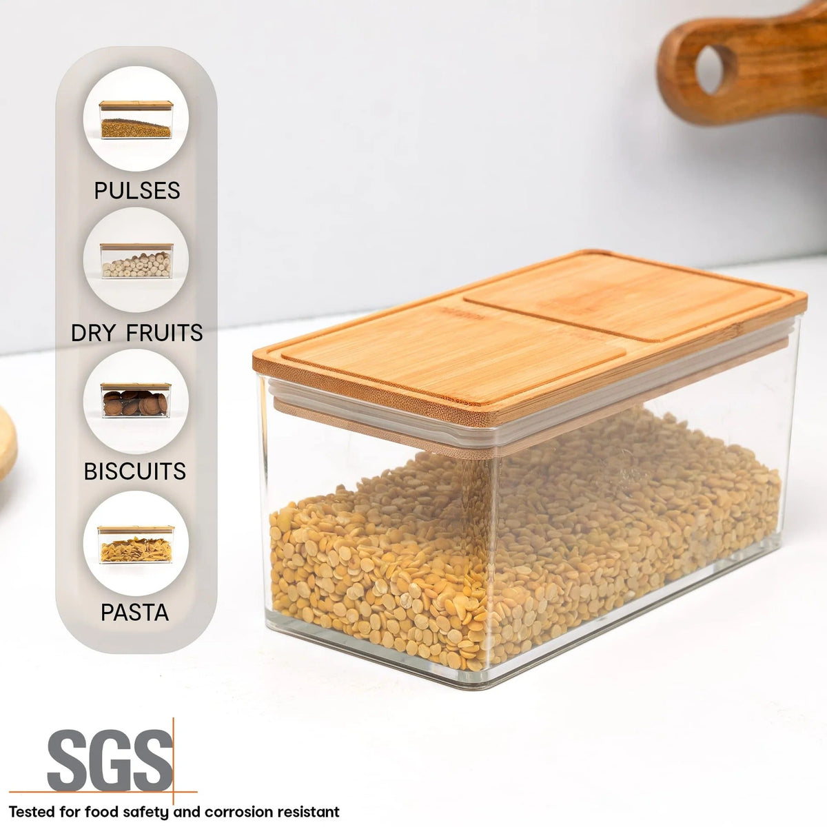 1 L Acrylic Airtight Food Storage Container with Bamboo Wood Lid, BPA-Free, Clear