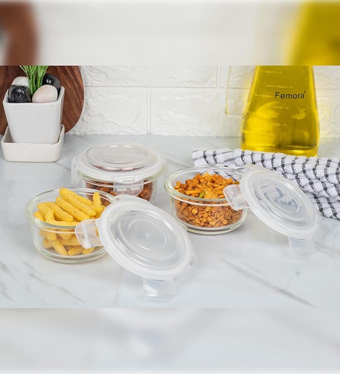 Borosilicate Glass Containers for Kitchen, Storage Box for Kitchen With Air Vent Lid, Set of 3, 240 ml