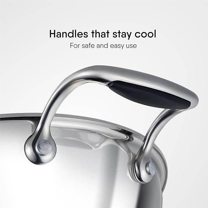 Triply Stainless Steel Round Bottom Kadhai With Lid, Extra Deep Kadai, 2.3 L, 22 cm