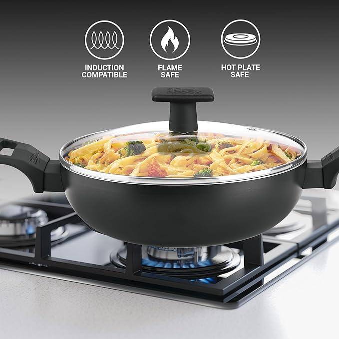 Induction Kadhai With Glass Lid, 30 cm / 4.9 L, Black