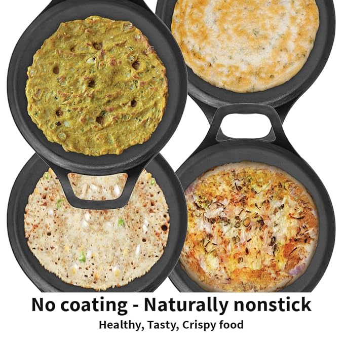 27 cm Cast Iron Dosa Tava, Pre-seasoned Flat Tawa for Roti Black
