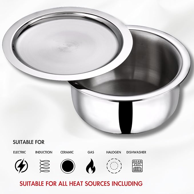 Triply Stainless Steel Tope with Lid - 1 L, 14 cm, Boiling Tope for Kitchen