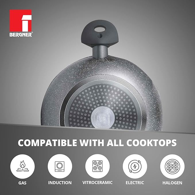 Nonstick 24 cm Shallow Kadai, Glass Lid, 2.3 L