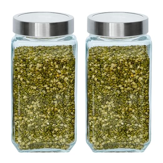 Kitchen Storage Jars Borosilicate Glass With Steel Lid Air Tight Jar, 1000 ml, Pack of 2
