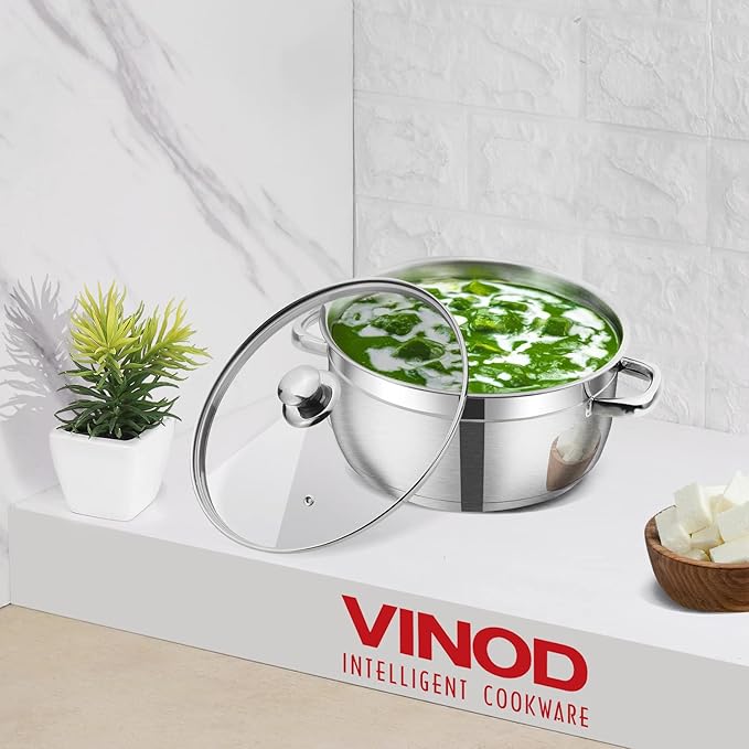 Stainless Steel Sauce Pot with Glass Lid - 1.5 L, 16 cm, 2.5 mm Thick Base, Riveted Sturdy Handle