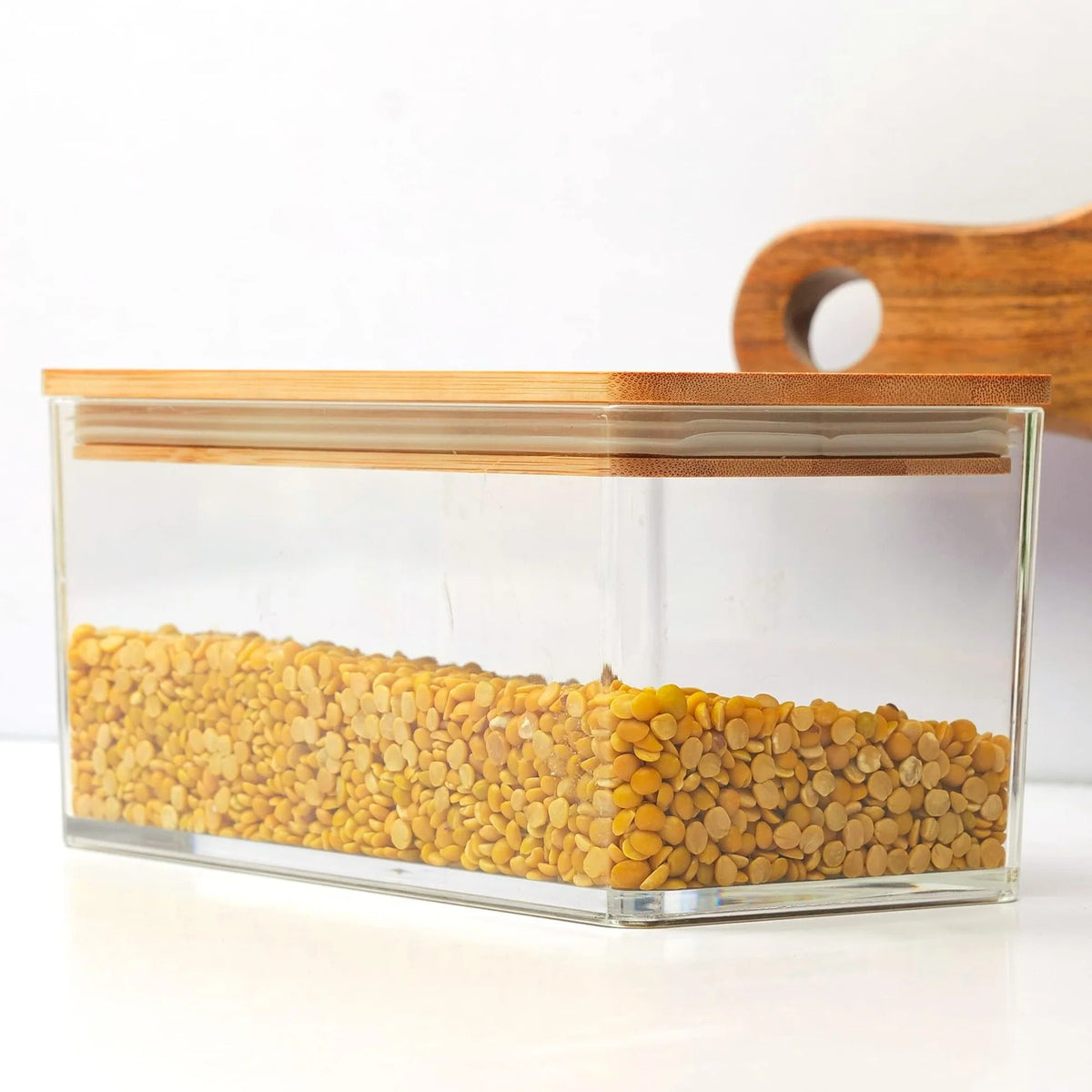 1 L Acrylic Airtight Food Storage Container with Bamboo Wood Lid, BPA-Free, Clear