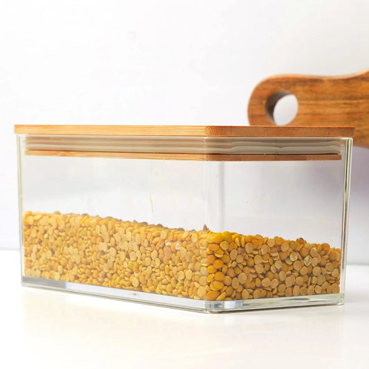 1 L Acrylic Airtight Food Storage Container with Bamboo Wood Lid, BPA-Free, Clear