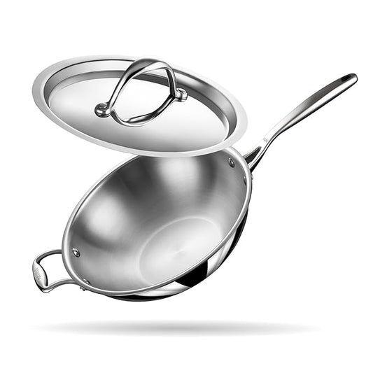 Triply Stainless Steel Wok With Lid, Stir Fry Wok, Induction & Gas Stove Compatible, 3.3 L, 26 cm