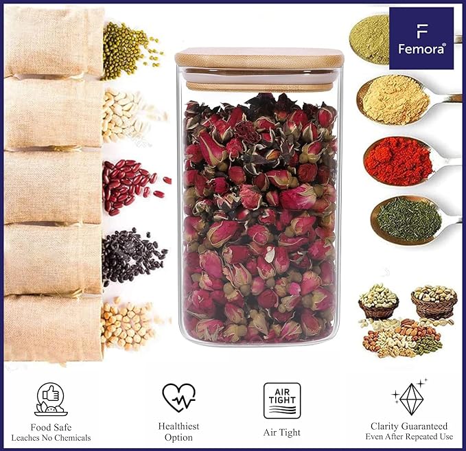 Kitchen Storage Jars Borosilicate Glass Jar With Wooden Lid Air Tight Jar, 1000 ml, Pack of 1