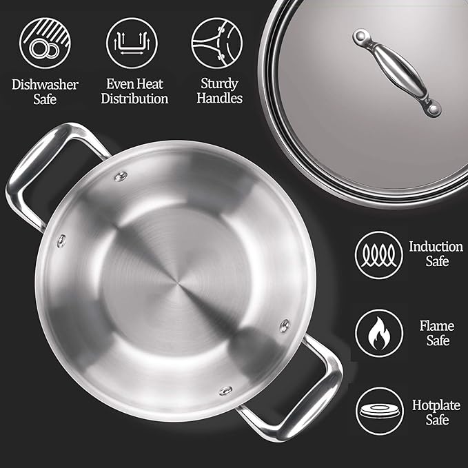 Triply Stainless Steel 24 cm Kadai With Lid, 2.6 L, 3