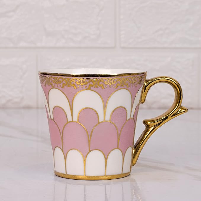 Water Drop Scale Pattern Golden Coffee Mugs, 160 ml, Pink, 6 Pieces Set, Not Microwave Safe