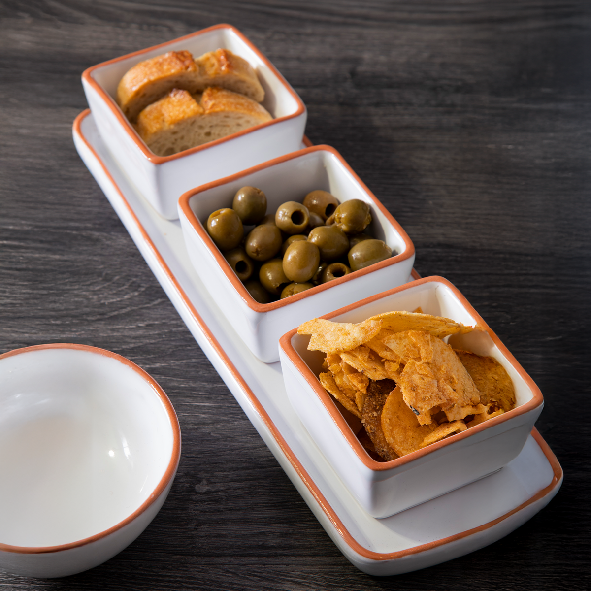 Terracotta Set of 3 Dip Bowls with White Tray