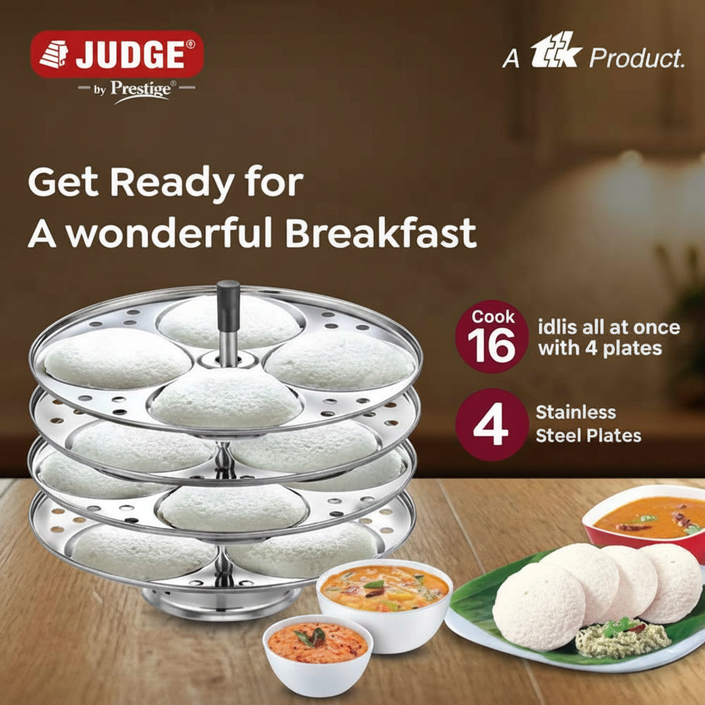 By Stainless Steel Idli Cooker 4 Plates 16 Idlis