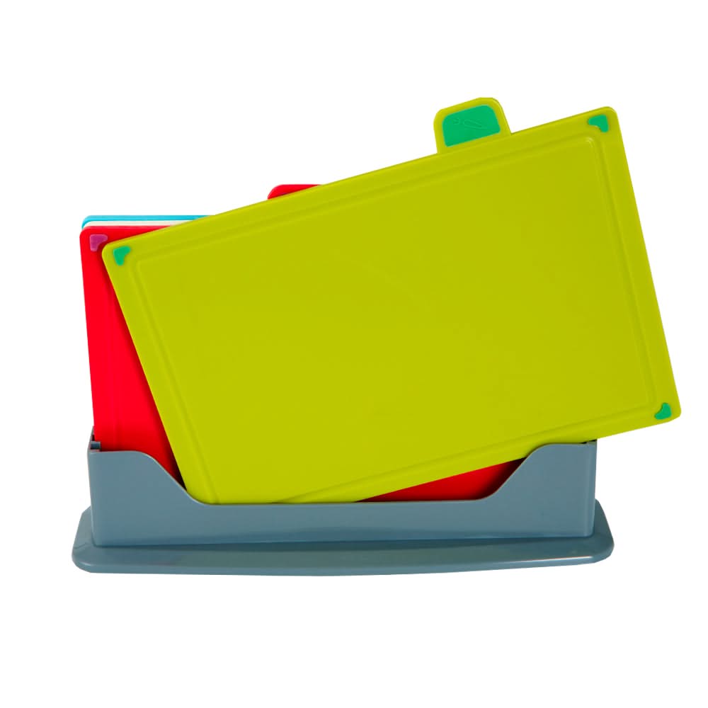4-Piece Non-Slip Coloured Cutting Board Set – Includes Index Boards with Stand for Organized and Hygienic Food Prep
