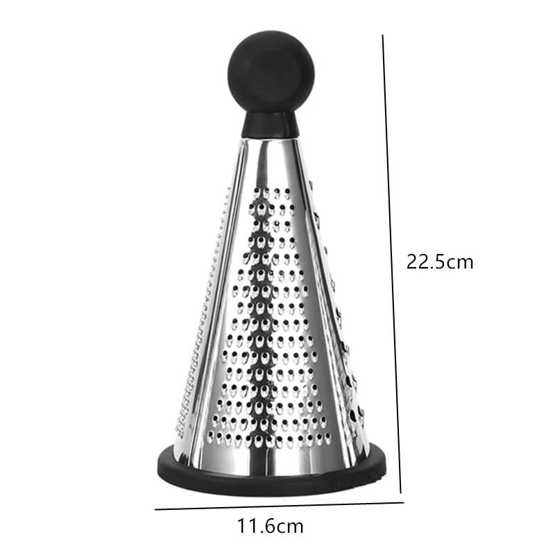 Modern Cone-Shaped Stainless Steel Grater and Zester – Versatile Kitchen Tool for Vegetables, Fruits, and Cheeses, Available in Small, Medium, and Large Sizes (Wooden or Plastic Handle)