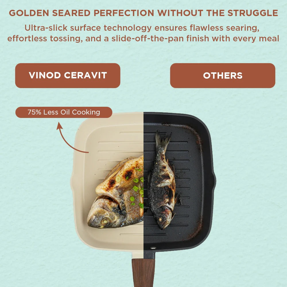 Square Grill Pan Ceramic Non-Stick Induction Friendly