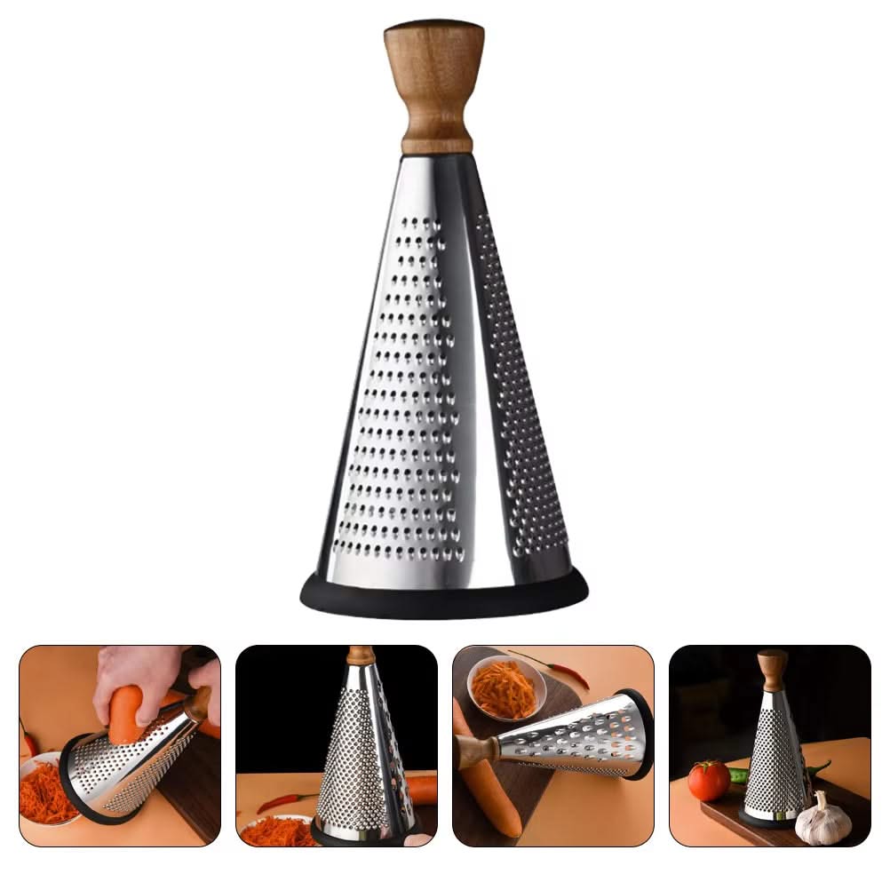 Modern Multi-functional Cone-Shaped Grater with Wooden Handle – Ideal for Cheese, Vegetables, and Fruits in the Kitchen