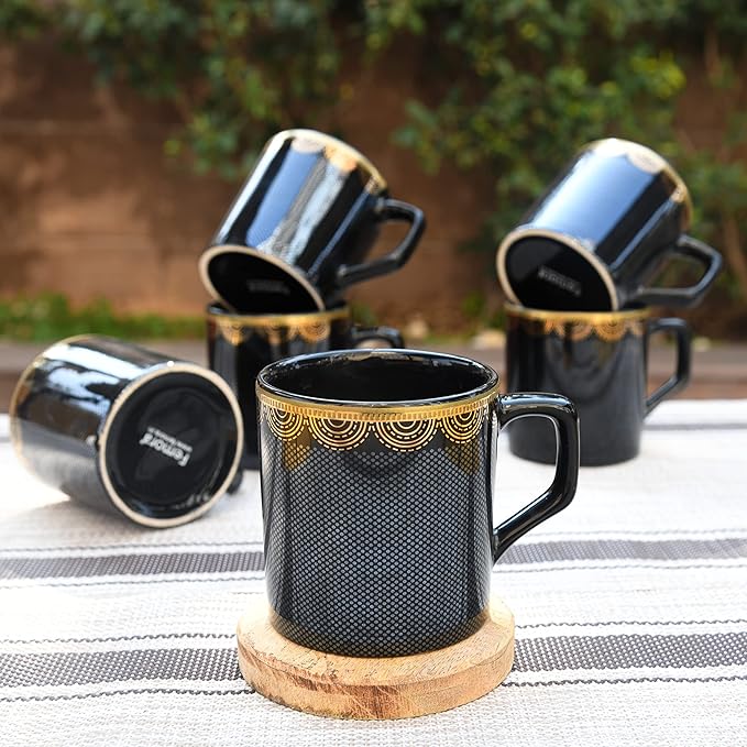 Glitter Dot Pattern with Golden Arch, Ceramic Tea Cups 6 Pcs Set