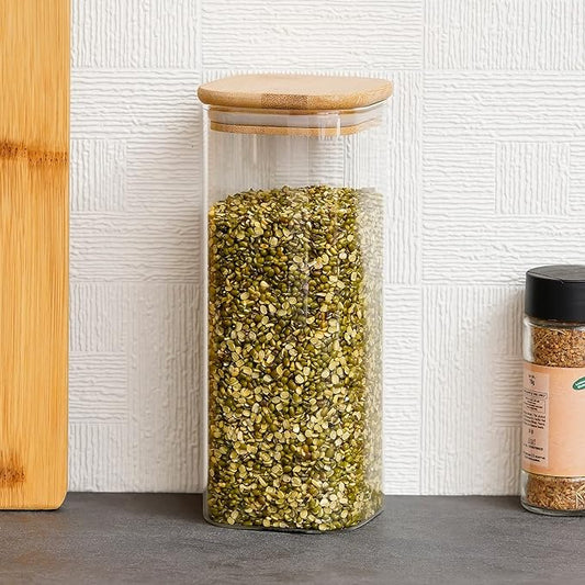 Kitchen Storage Jars Borosilicate Glass Jar With Wooden Lid Air Tight Jar, 1000 ml, Pack of 1