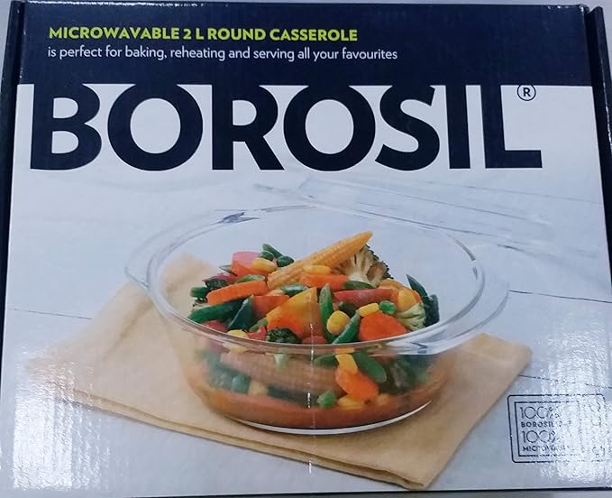 Solid Glass Casserole Oven and Microwave Safe Serving Bowl with Lid, Transparent, 2 L