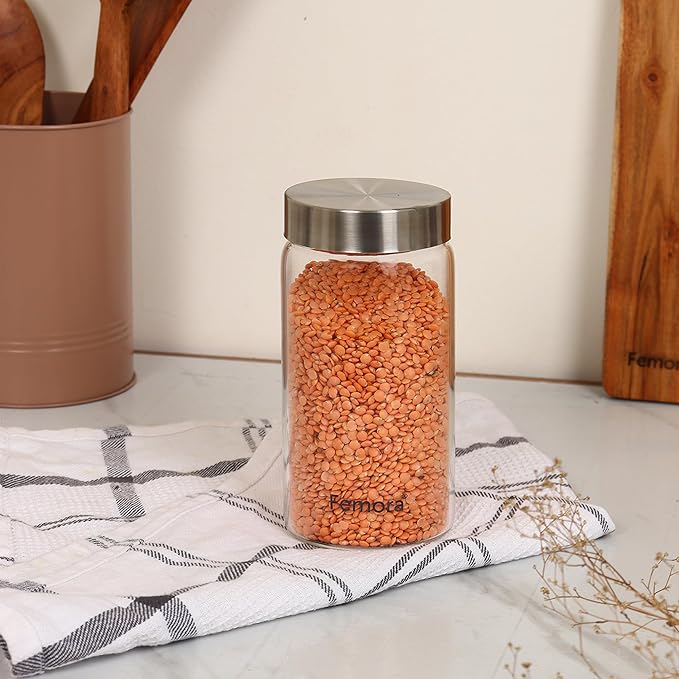 Kitchen Storage Jars Borosilicate Glass With Steel Lid Air Tight Jar, 550 ml, Pack of 2