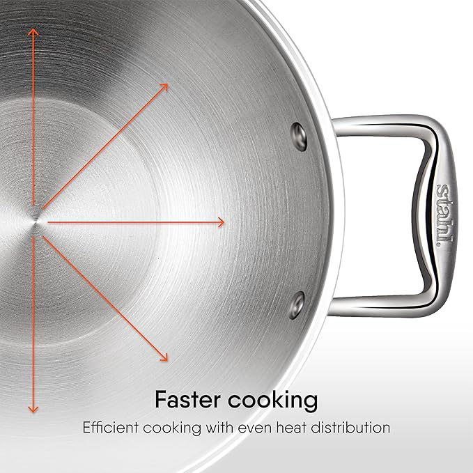 Triply Stainless Steel Kadhai With Lid, Kadai for Cooking, Induction & Gas Stove Compatible, 2.0 L, 22 cm