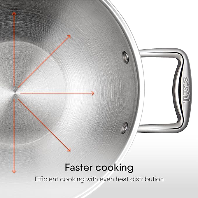 Triply Stainless Steel Kadhai With Lid, Kadai for Cooking, Induction & Gas Stove Compatible, 2.4 L, 24 cm
