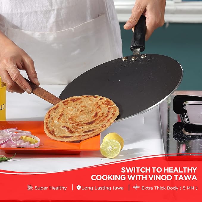 Aluminium Non Stick Concave Tawa - 24 cm, Roti/Chapati/Paratha/Dosa Tawa, 4 mm Thick, Bakelite Handle