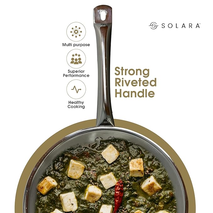 Triply Stainless Steel Frypan With Lid 22 cm, Gas Stove and Induction Friendly Frying Pan