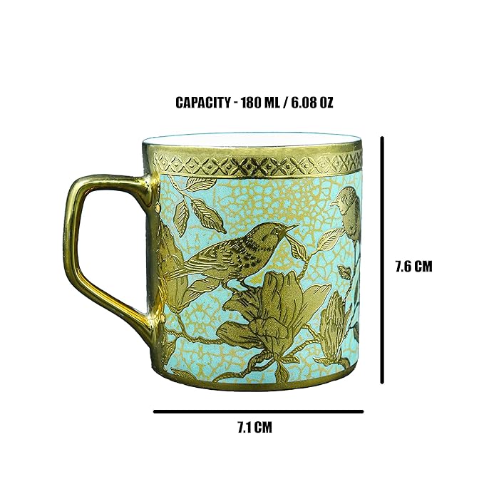 Bone China Gloden Tea Cup, Weaver Love Green, 160 ml