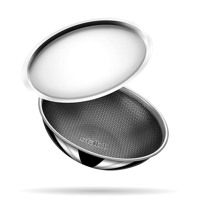Hybrid Triply Non Stick Tasla With Lid, Stainless Steel Kadai/ Tasla for Cooking, 1.2 L, 18 cm