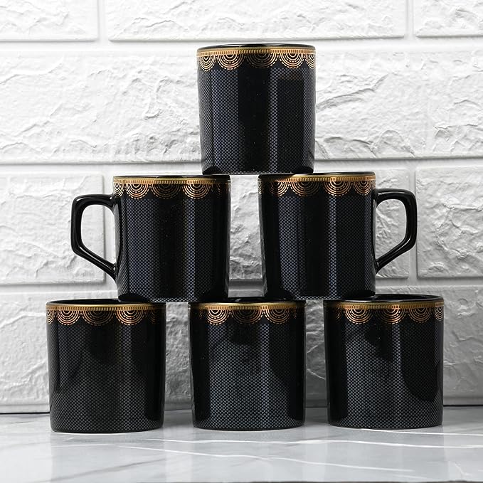 Glitter Dot Pattern with Golden Arch, Ceramic Tea Cups 6 Pcs Set
