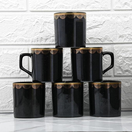 Glitter Dot Pattern with Golden Arch, Ceramic Tea Cups 6 Pcs Set