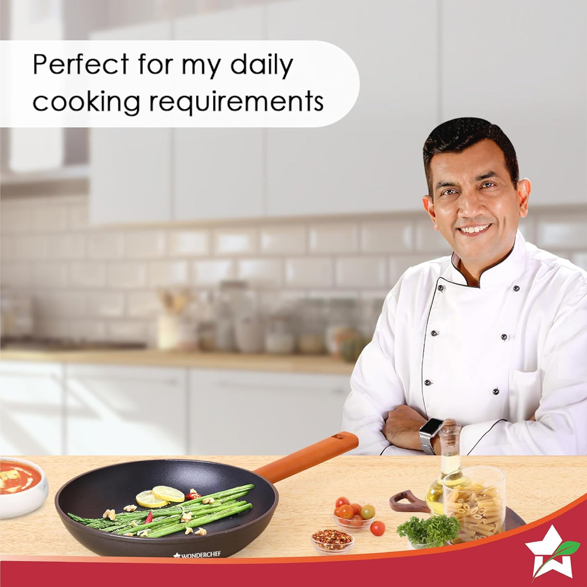 Non-Stick Fry Pan, Induction Bottom, Wooden Handle, Pure Grade Aluminium, 24 cm Frying Pan Non Stick