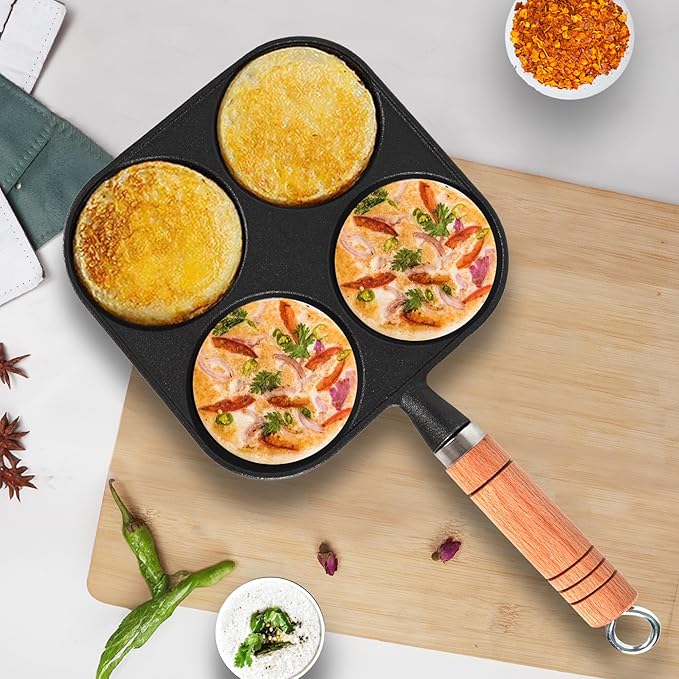 Stone Premium Pre-seasoned Cast Iron Uttapam Pan 4 Pit