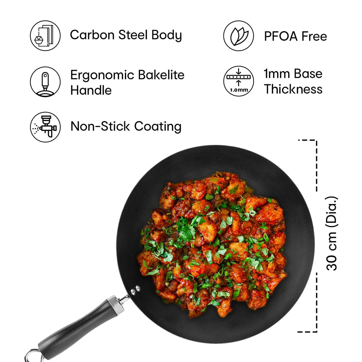 Non-Stick Carbon Steel Frying Pan 30 cm Soft-Touch Bakelite Handle PFOA Free