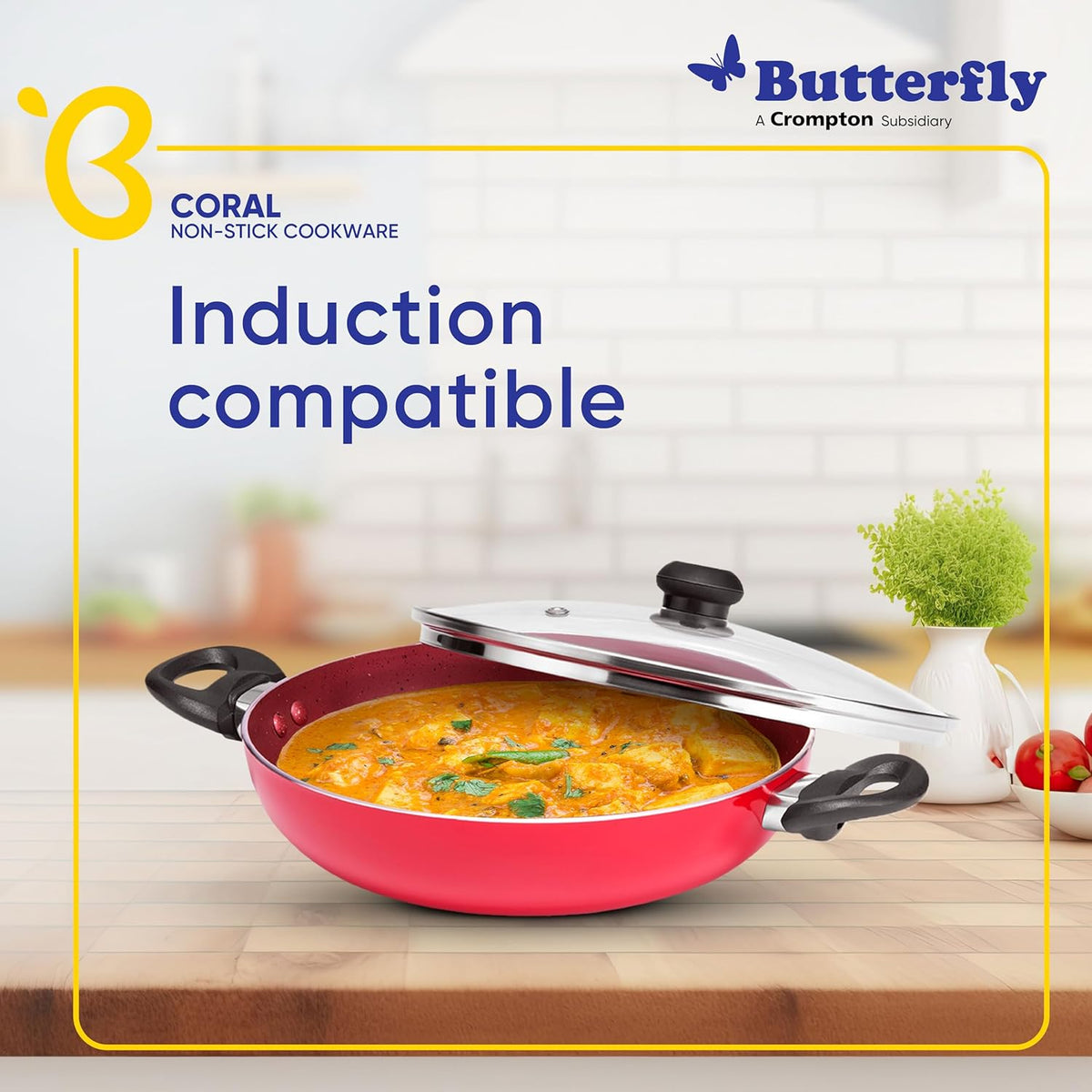 Coral DLX Granite Non Stick Kadai with Glass Lid, Premium Virgin Aluminium, Induction Base