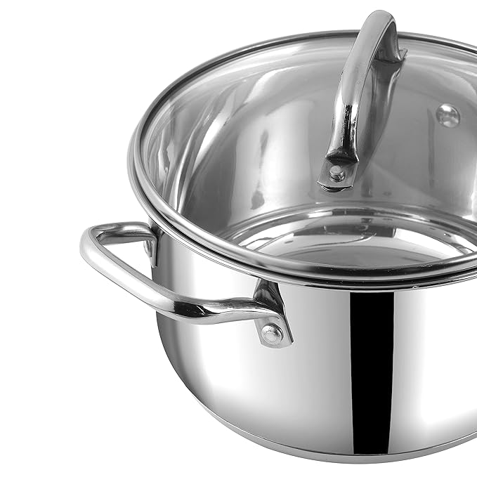 Stainless Steel Cookware set of 2, 1.2 and 2 L Saucepot with Glass Lid, SAS Bottom, Biryani Pot