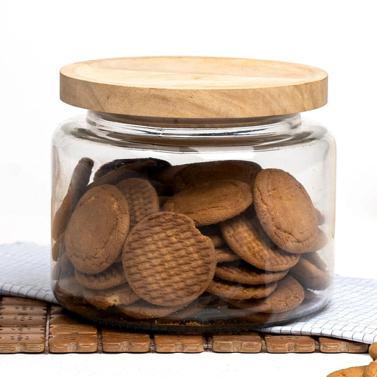 1.5L Clear Glass Jar, Airtight, Rubberwood Lid, Set of 1, Kitchen Storage
