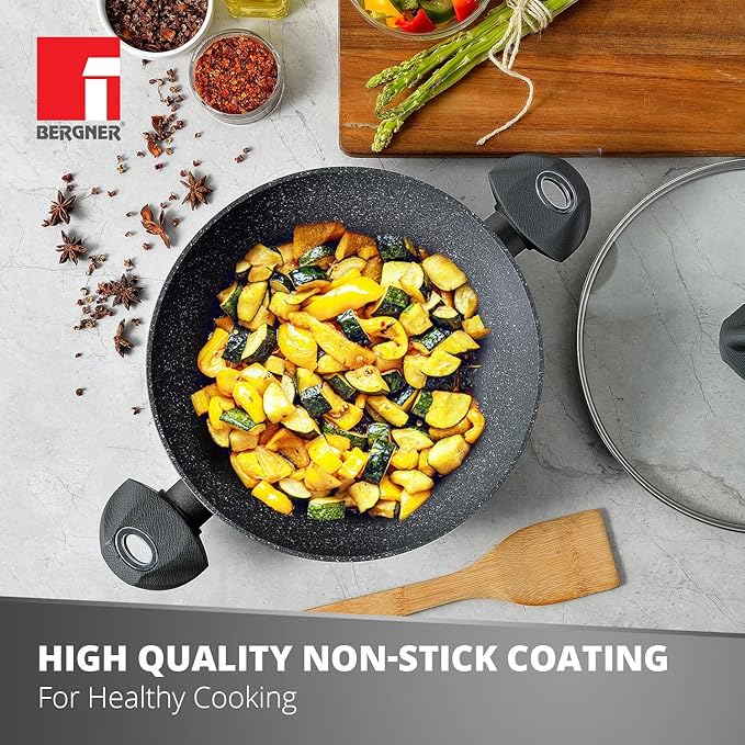 Nonstick 24 cm Shallow Kadai, Glass Lid, 2.3 L